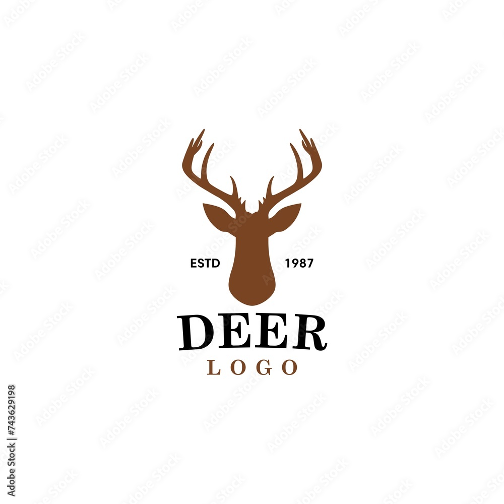 Canvas Prints Deer Head and Horns Silhouette Logo Isolated On White Background