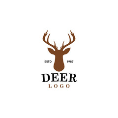 Deer Head and Horns Silhouette Logo Isolated On White Background