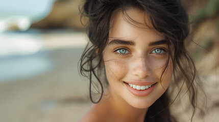 Close up face portrait of a stunningly beautiful 20 year old Norwegian girl, blue eyes, super close up, hyper realistic and detail, bautiful dreamy light, Generative Ai - obrazy, fototapety, plakaty