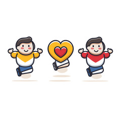 Vector illustration of happy boy and girl holding heart on white background.