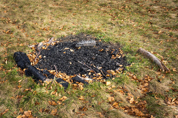 Campfire Remains on grassfield
