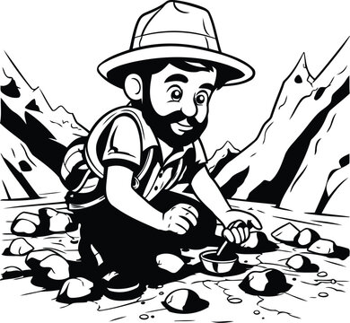Miner with a bucket of coal.Vector illustration ready for vinyl cutting.
