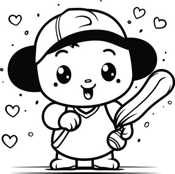 Cute Cartoon Baseball Player with a Baseball Bat - Coloring Book