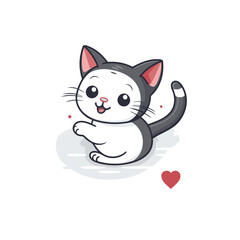 Cute cartoon cat with heart on white background. Vector illustration.