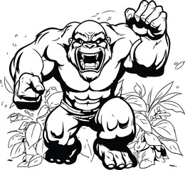 Gorilla with big muscles. Vector illustration ready for vinyl cutting.
