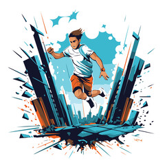 Running man on city background. vector illustration. Sport and healthy lifestyle.