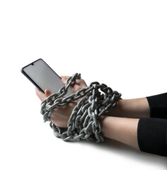 Hands tied with a chain to the phone