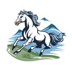 Naklejka na ściany i meble Horse in the mountains. Vector illustration on a white background.