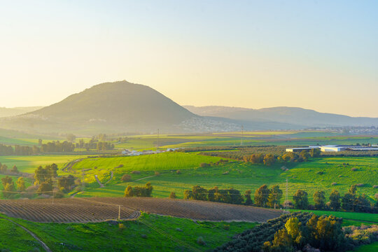 Sunset of Tabor Stream with countryside, Mount Tabor