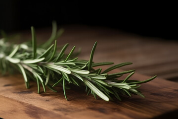 Rosemary on wooden background - Generative AI