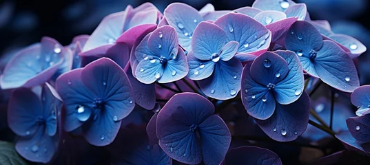 Schilderijen op glas Vibrant purple hydrangea blossoms  beautiful blooms in summer on colorful background © Viktoria