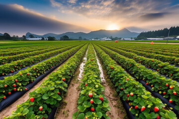 Strawberry farm in the country - Generative AI