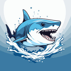 Great white shark with open mouth and sharp teeth. Vector illustration.