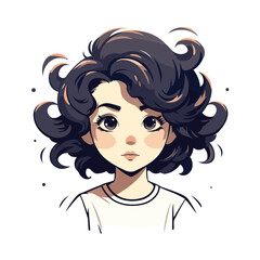 Beautiful girl with curly hair. Vector illustration in sketch style.