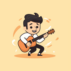 Cartoon boy playing guitar. Cute and funny character vector illustration.