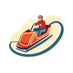 Man rides a toboggan. Winter sport. Vector illustration.