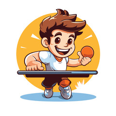 Cartoon boy playing table tennis. Vector illustration isolated on white background.