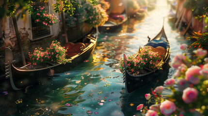 Fototapeta premium flower and boats in the water