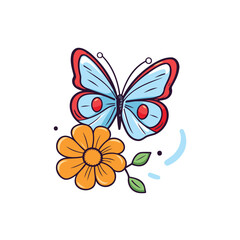 Butterfly with flower. Vector illustration in doodle style.