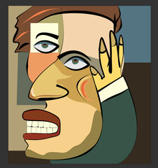Colorful background, cubism art style,abstract face worried man - 743638380