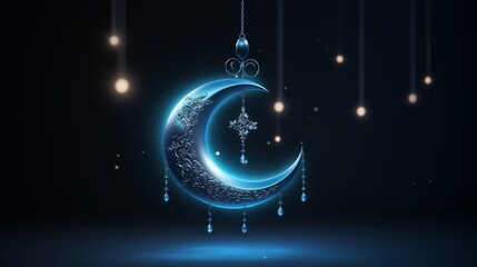 A charming Free vector crescent blue moons realistic Eid Mubarak image
