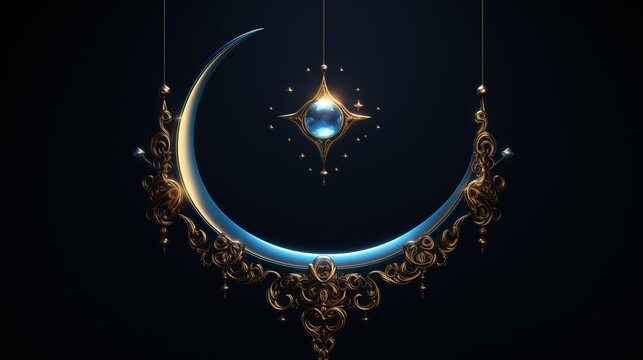 A charming Free vector crescent blue moons realistic Eid Mubarak image