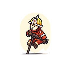 Firefighter vector illustration. Cartoon fireman in uniform and helmet.