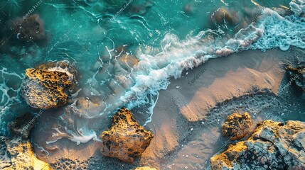 wave with sand beach background rocks 