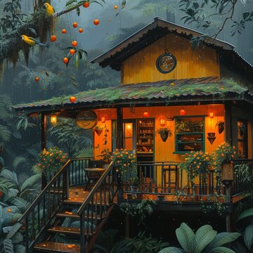 Outdoor cafe in the midst of forest and nature.