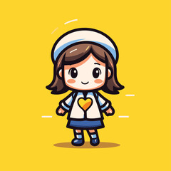 Cute little girl with sailor costume. Cute cartoon vector illustration.