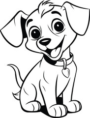 Dachshund Puppy - Black and White Cartoon Illustration. Vector - obrazy, fototapety, plakaty