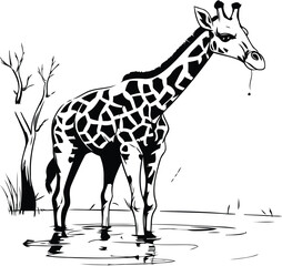 Giraffe in the wild. Vector illustration of a giraffe.