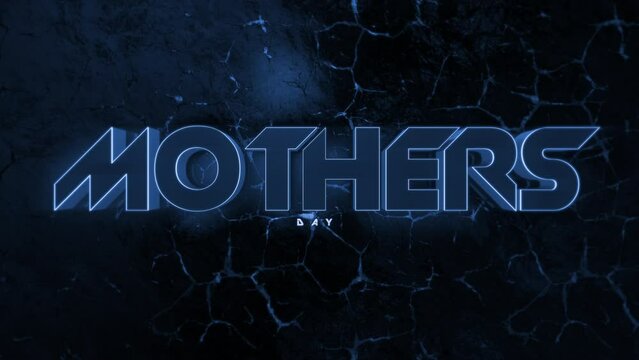 A mesmerizing image showcasing the word Mothers Day lit up in radiant blue neon lights against a captivating black backdrop