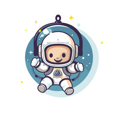 Cute astronaut in space suit. Vector illustration on white background.