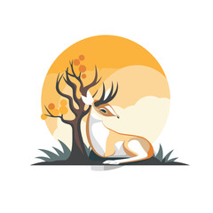Deer in the autumn forest. Vector illustration in flat style.