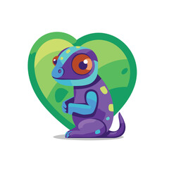 Cute blue lizard in heart shape. Cartoon character. Vector illustration