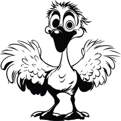 illustration of a turkey in black and white colors on a white background