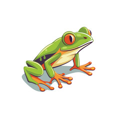 Cartoon Green Tree Frog isolated on white background. Vector illustration.