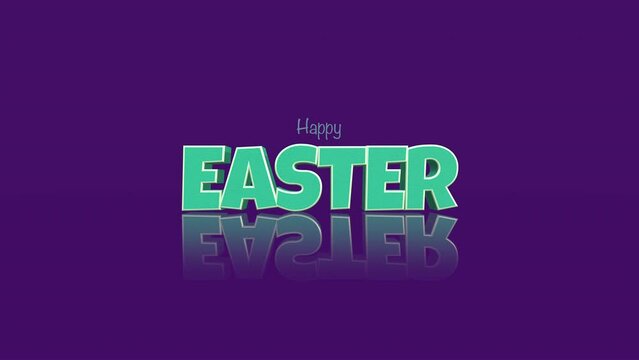 A vibrant, eye-catching image of Happy Easter in green, reflecting off a purple background. The stylized font adds a unique flair to this festive greeting