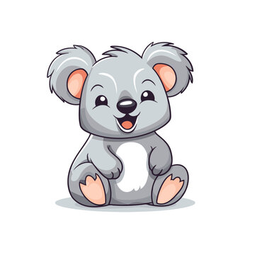 Cute cartoon koala sitting on white background. Vector illustration.