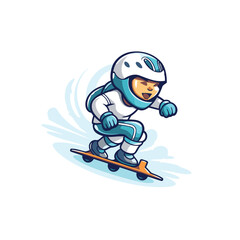 Cartoon skier in helmet and skates. Vector illustration.