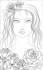 Girl with a flower Line art