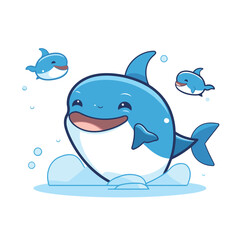 Cute cartoon killer whale swimming in the ocean. Vector illustration.