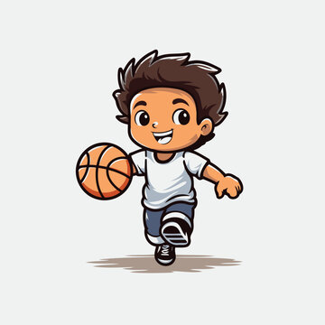 Cartoon Boy Playing Basketball - Vector Illustration. eps10