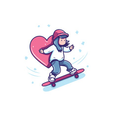 Vector illustration of a boy riding a skateboard with a big heart.