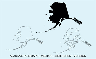 Alaska State Map black blank and outline state USA Vector Illustration	