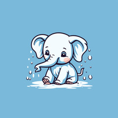 Cute baby elephant with splash of water. Vector cartoon illustration.