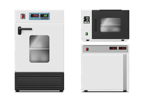 Biochemical incubator for maintain cell in moisture temperature and atmosphere set realistic vector