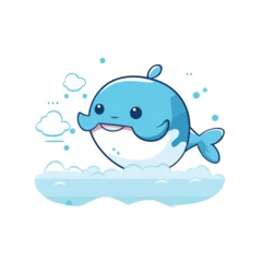 Foto auf Acrylglas Antireflex Cute cartoon blue whale swimming in the sea. Vector illustration. © Muhammad