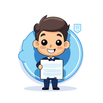 Businessman holding a document. Cute cartoon character vector illustration.